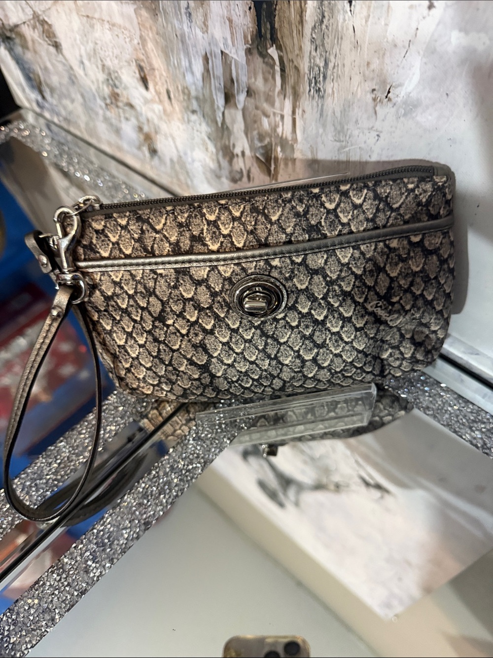 Coach Metallic Snake-Print Crossbody Bag - Silver/Brown